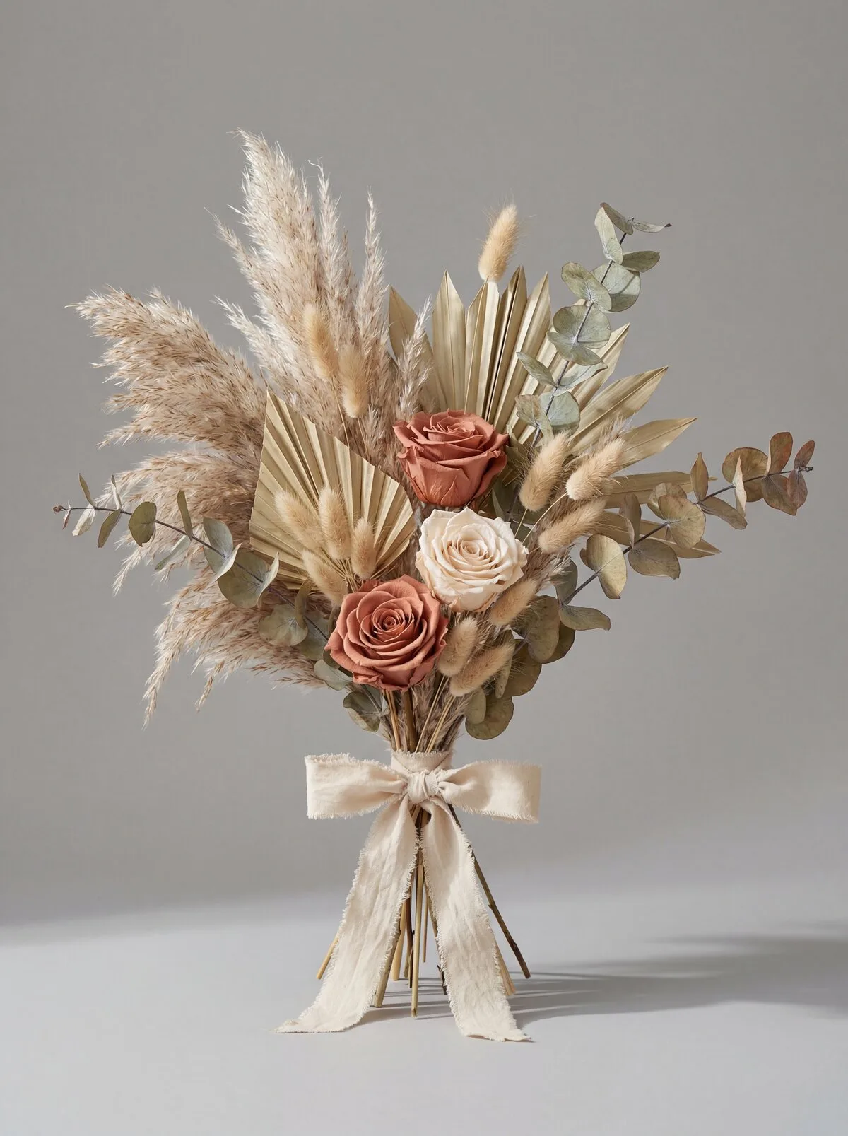 Trockenblumen-Arrangement in warmen Naturtönen